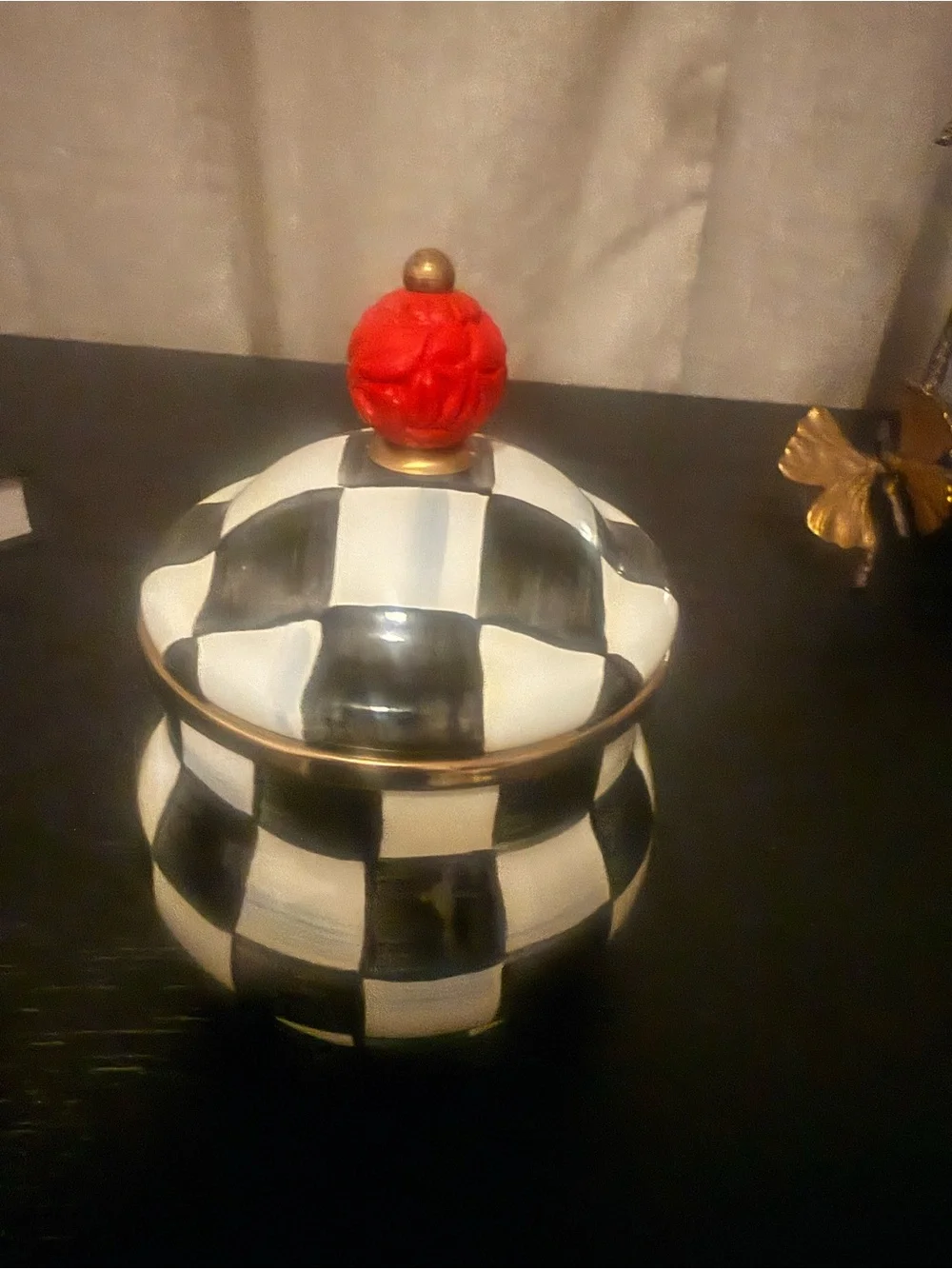 MacKenzie-Childs Courtly Check Ceramic Jar with Red and Black Accents